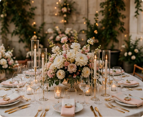 Elegant floral event table styling